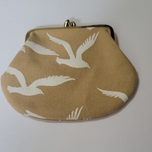 Elegant Tan Clutch with White Bird Design
